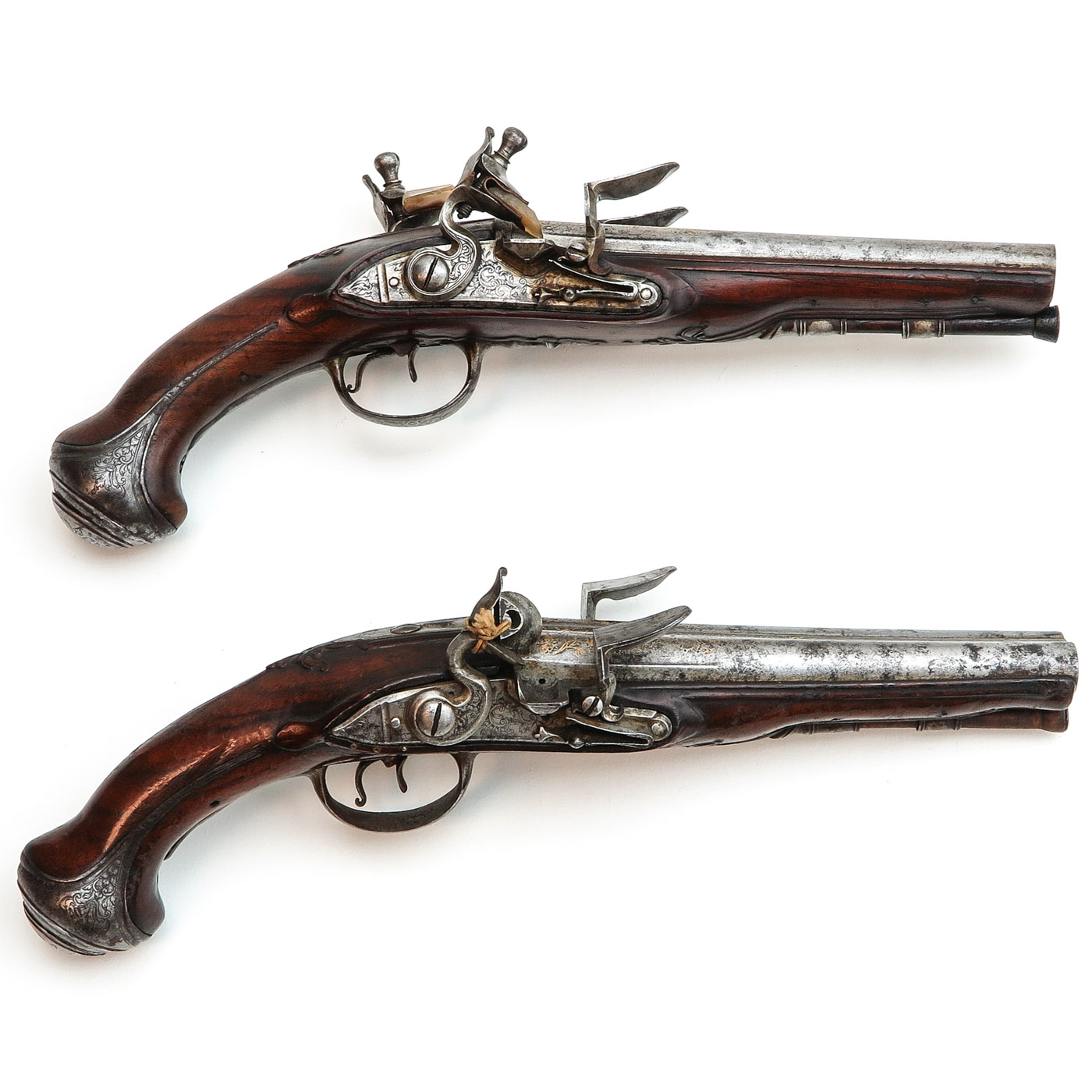 A Pair of 18th Century Double Barrel Flintlock Pistols - Image 2 of 4