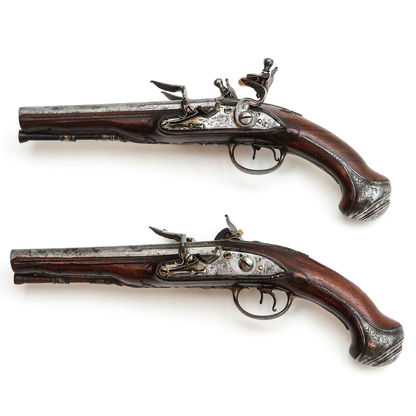 A Pair of 18th Century Double Barrel Flintlock Pistols