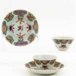 Two Polychrome Cups and Saucers