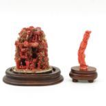 Two Carved Red Coral Scultptures