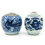 Two Small Blue and White Jars