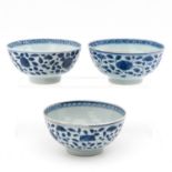 A Series of 3 Blue and White Bowls