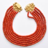A 6 Strand Red Coral Necklace on 18KG Clasp