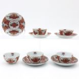 5 Polychrome Cups and Saucers