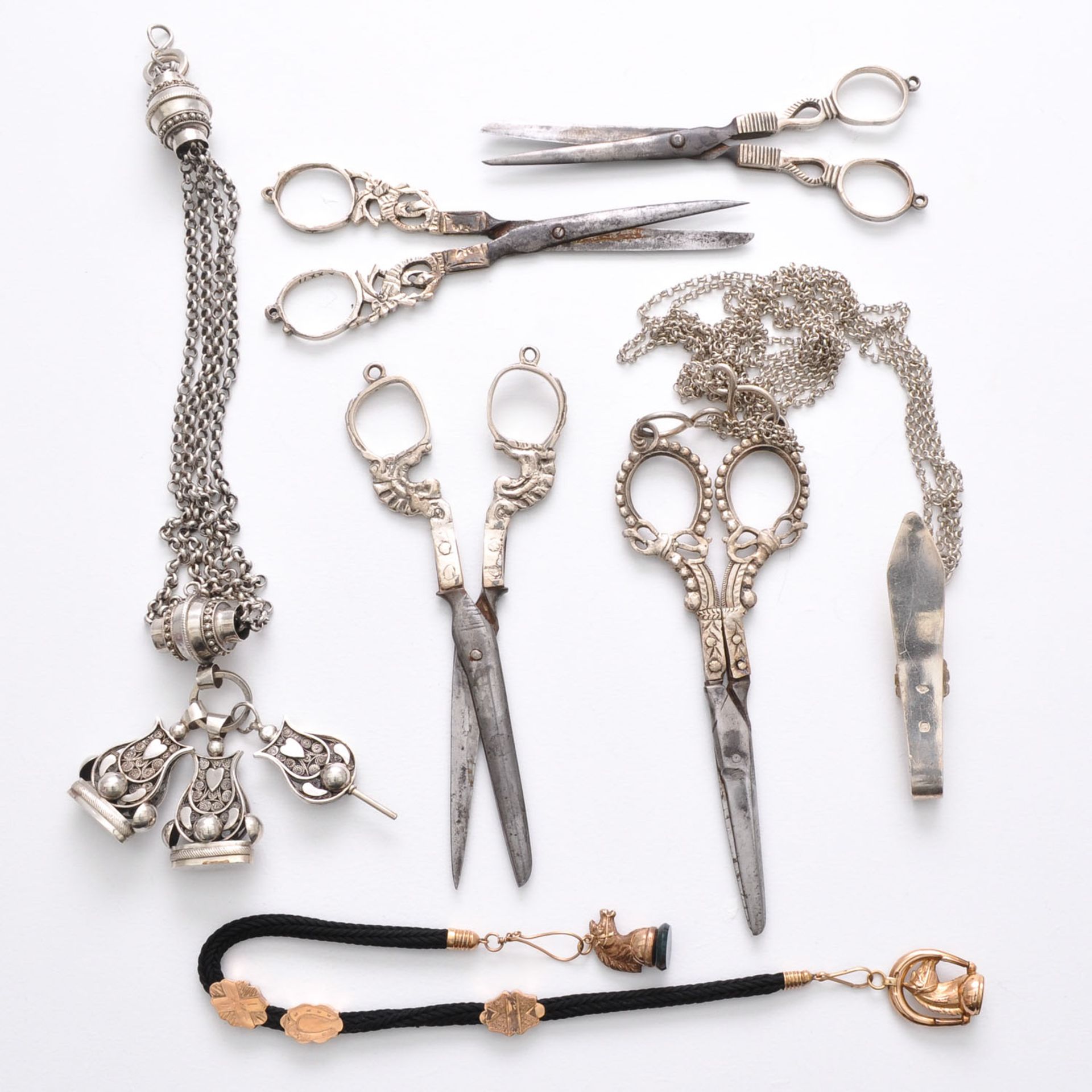 A Lot of Antique Scissor and Watch Chains - Image 2 of 2