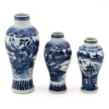 A Collection of 3 Garniture Vases