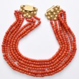 A 6 Strand Red Coral Necklace on 18KG Clasp