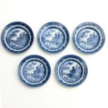 A Series of 5 Blue and White Plates