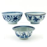 A Lot of 3 Blue and White Bowls