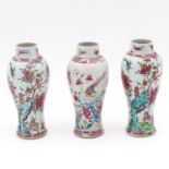 Three Famille Rose Garniture Vases