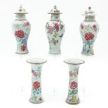 A 5 Piece Famille Rose Garniture Set