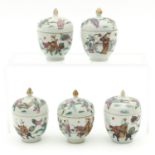 A Collection of 5 Miniature Covered Pots