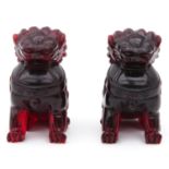 A Pair of Cherry Amber Temple Lions