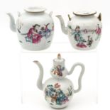 Three Polychrome Teapots