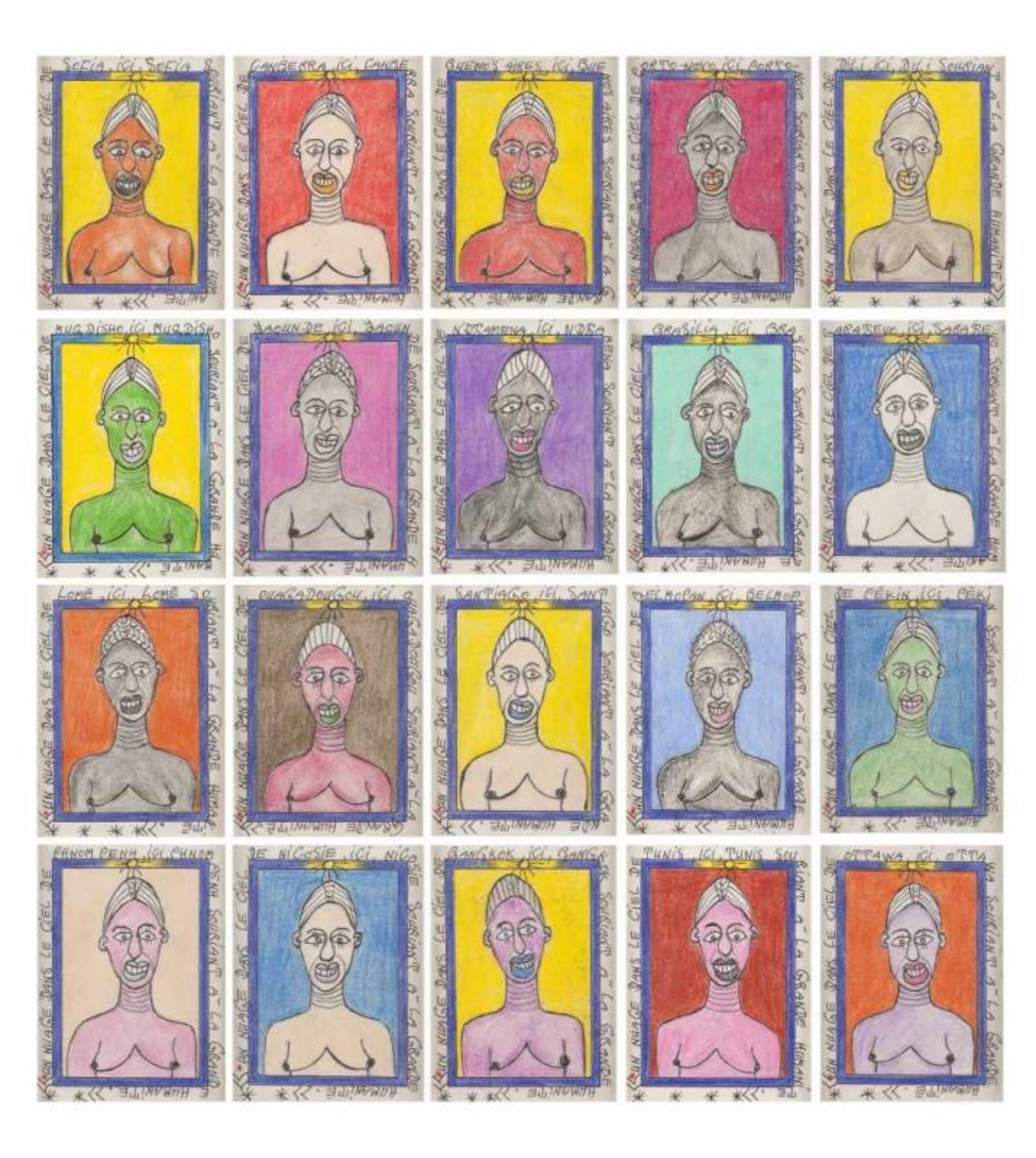 Frédéric Bruly Bouabré (1923-2014)"Un nuage dans le ciel"Polyptych (20 cards)Colored pencil and