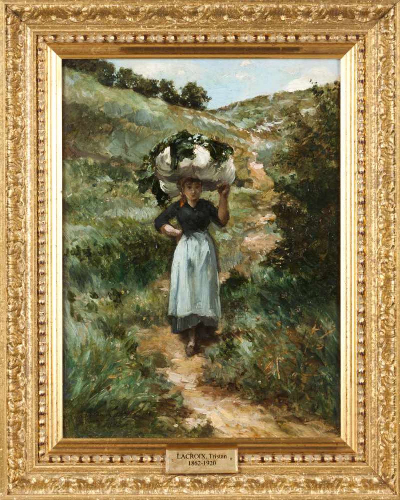 Tristan Lacroix (1849-1914)WasherwomanOil on boardSigned and dated 1883Marked on th - Bild 2 aus 2