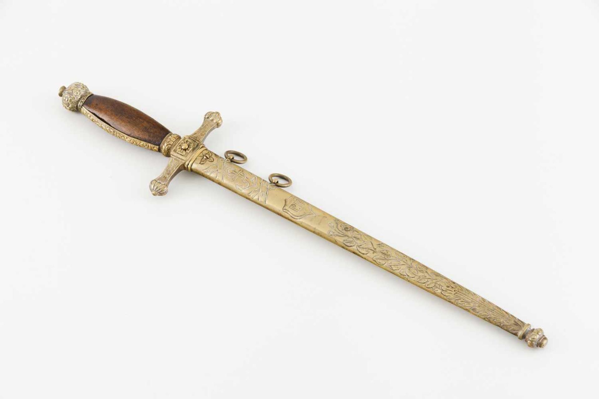 A D.Pedro II Emperor of Brazil daggerYellow metal guardWooden handle and Imperial crown sha