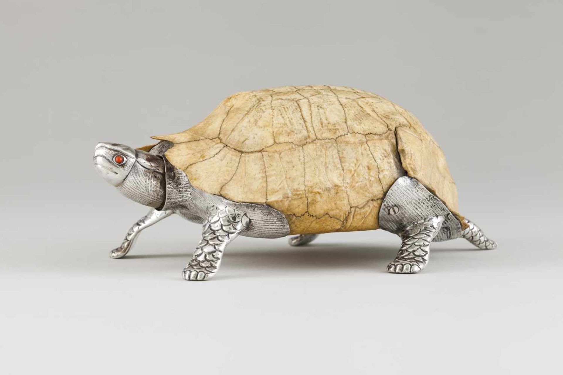 A Luiz Ferreira tortoiseEngraved and chiselled silver and tortoiseshellMoving head and tail