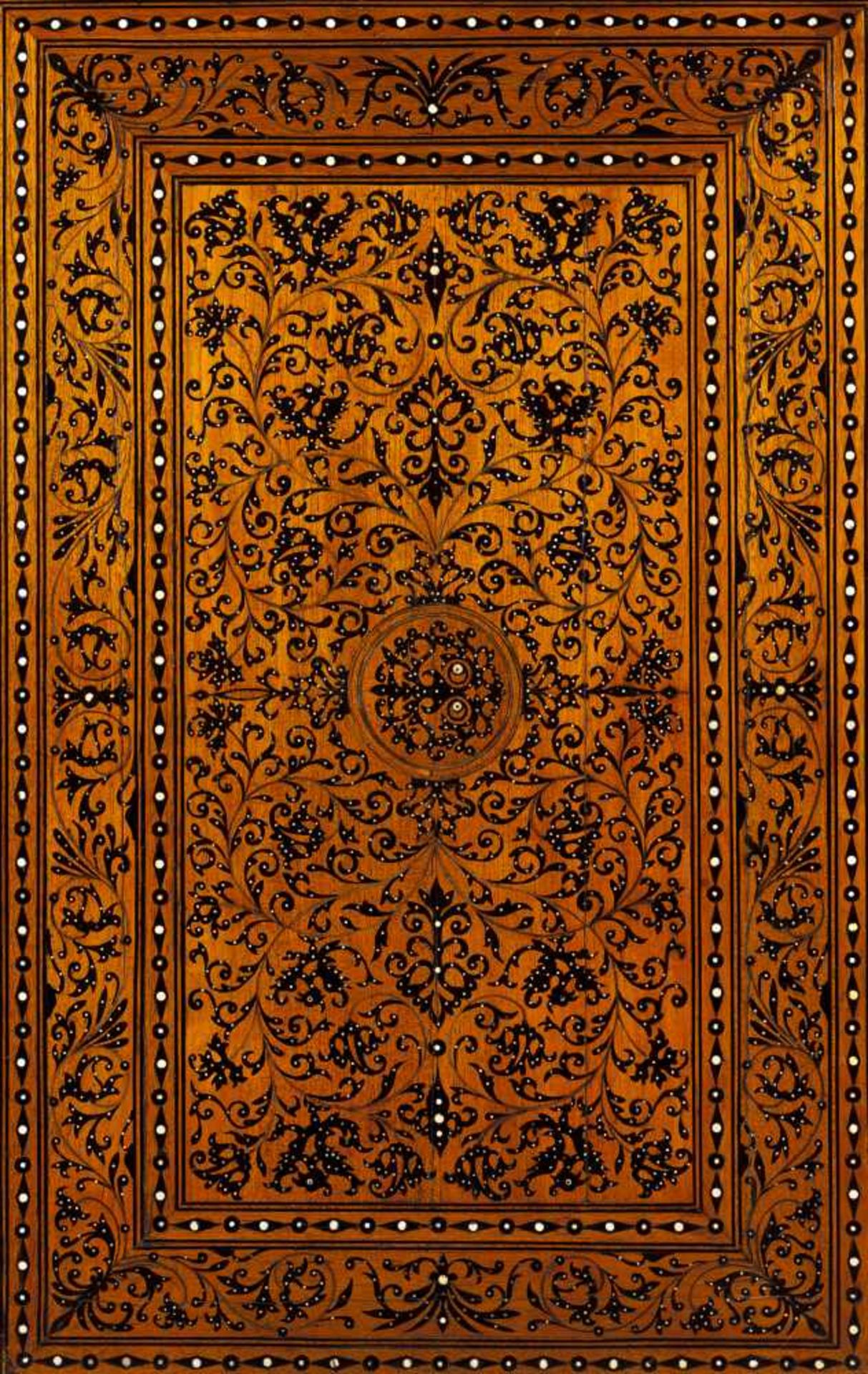 An Indo-Portuguese tablePart ebony veneered teak of ebony and ivory inlaid decoration with flor - Bild 2 aus 4