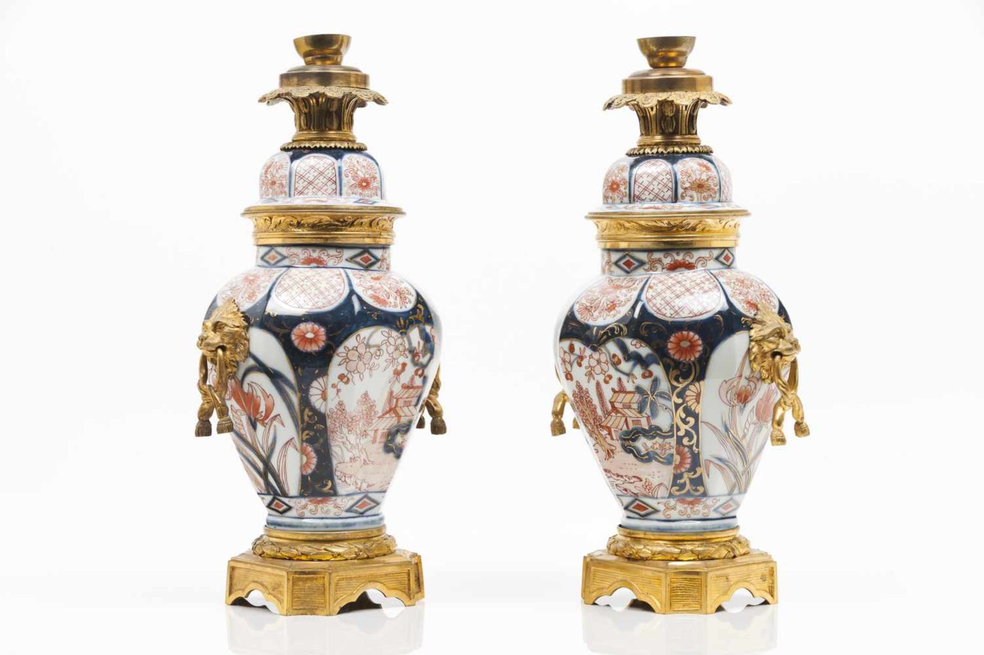 A pair of Louis XV style vasesJapanese porcelainPolychrome and gilt Imari decoration of flo