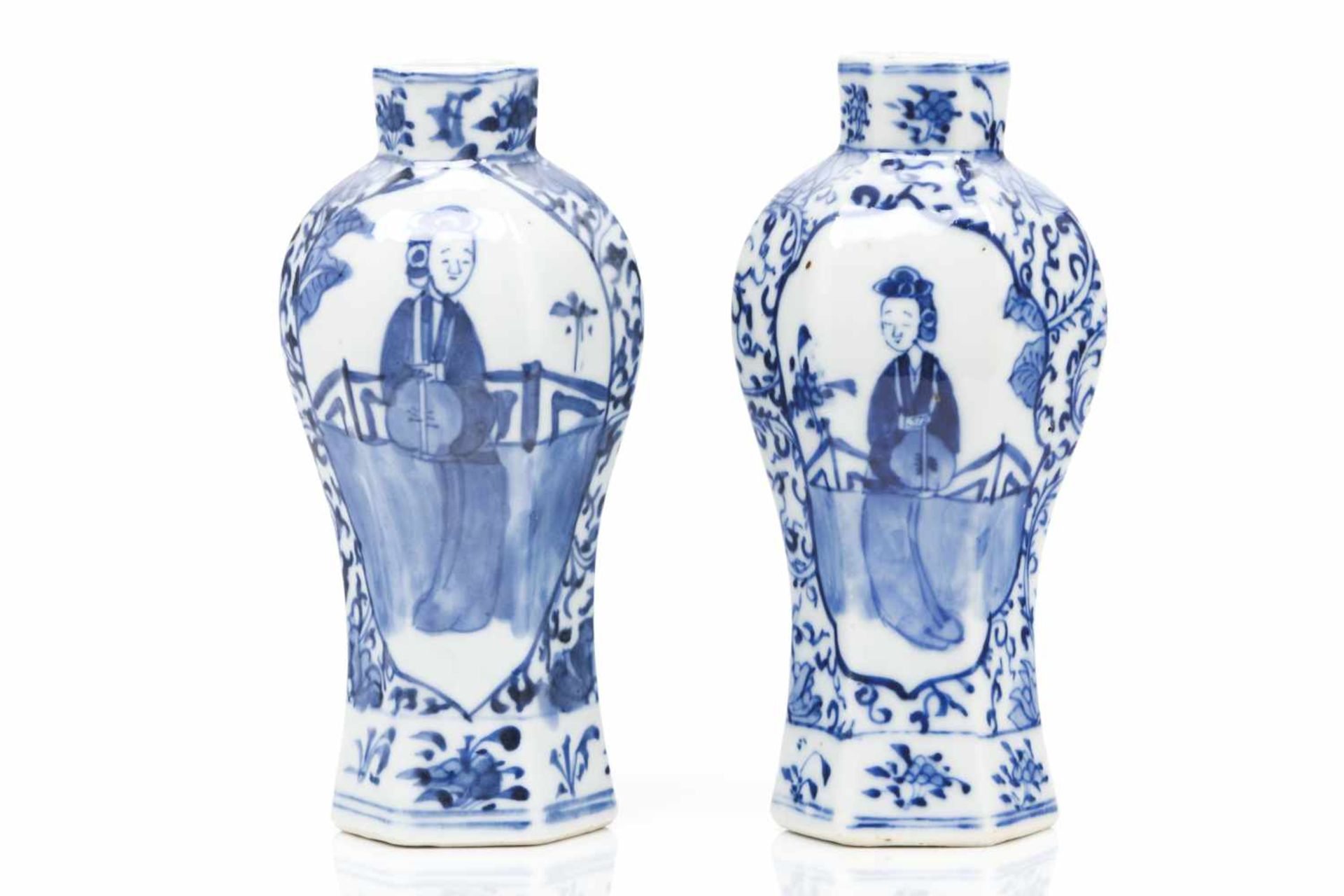 A pair of octagonal vasesChinese porcelainBlue underglaze decoration of foliage motifs and