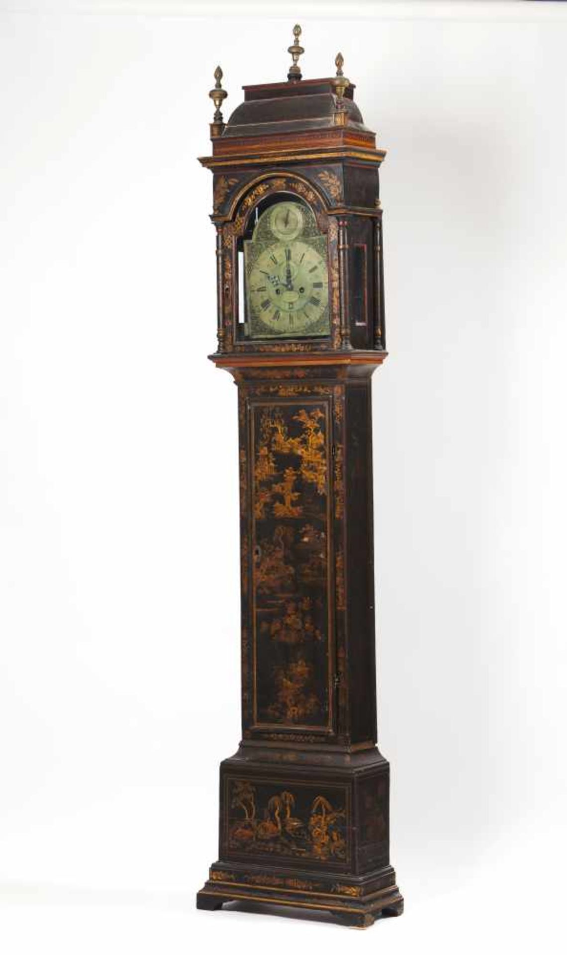 A William Webster longcase clockBrass face of raised decoration showing hours, minutes, seconds