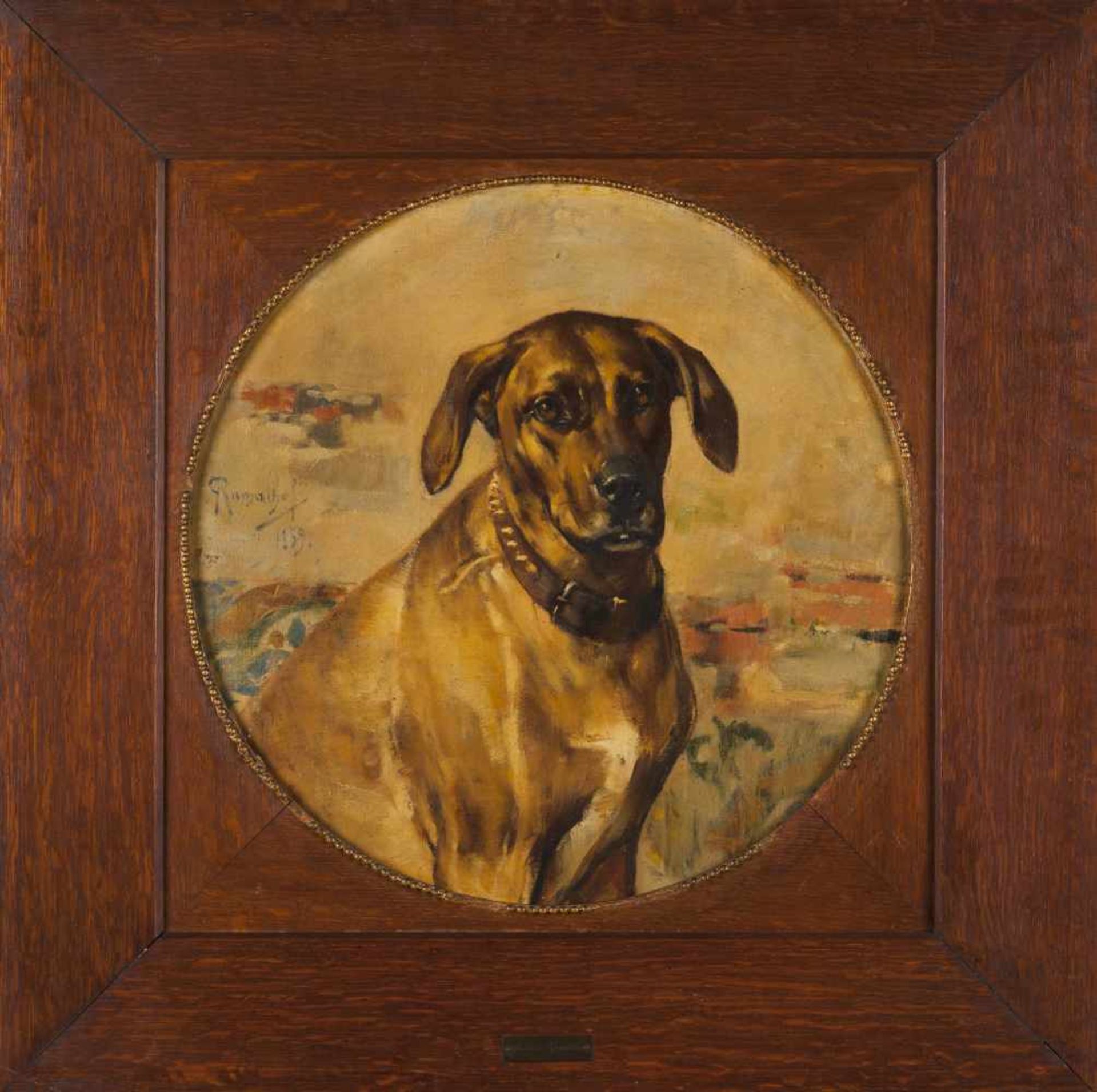 António Ramalho (1858-1906)DogOil on canvas, signed and dated 188951x51 cm