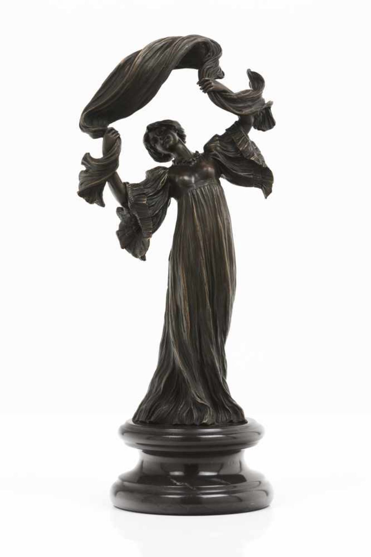 "Danseuse à l'écharpe"Patinated bronze sculptureSigned, possibly Agathon Léonard (1841-1923