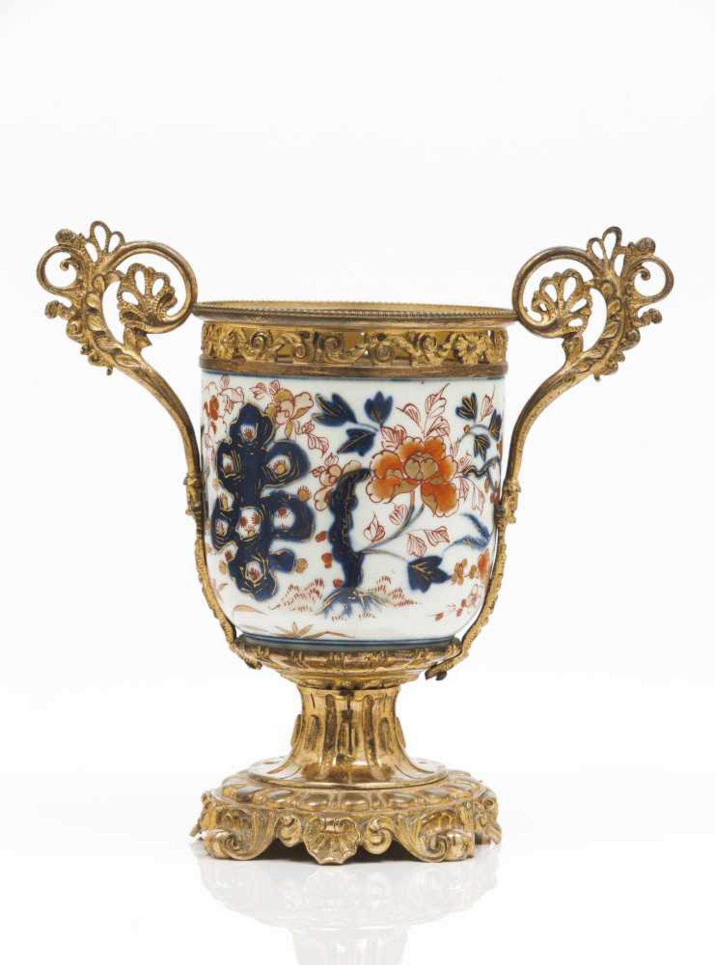 A Louis XV style urnJapanese porcelainPolychrome and gilt Imari decoration of floral and fo