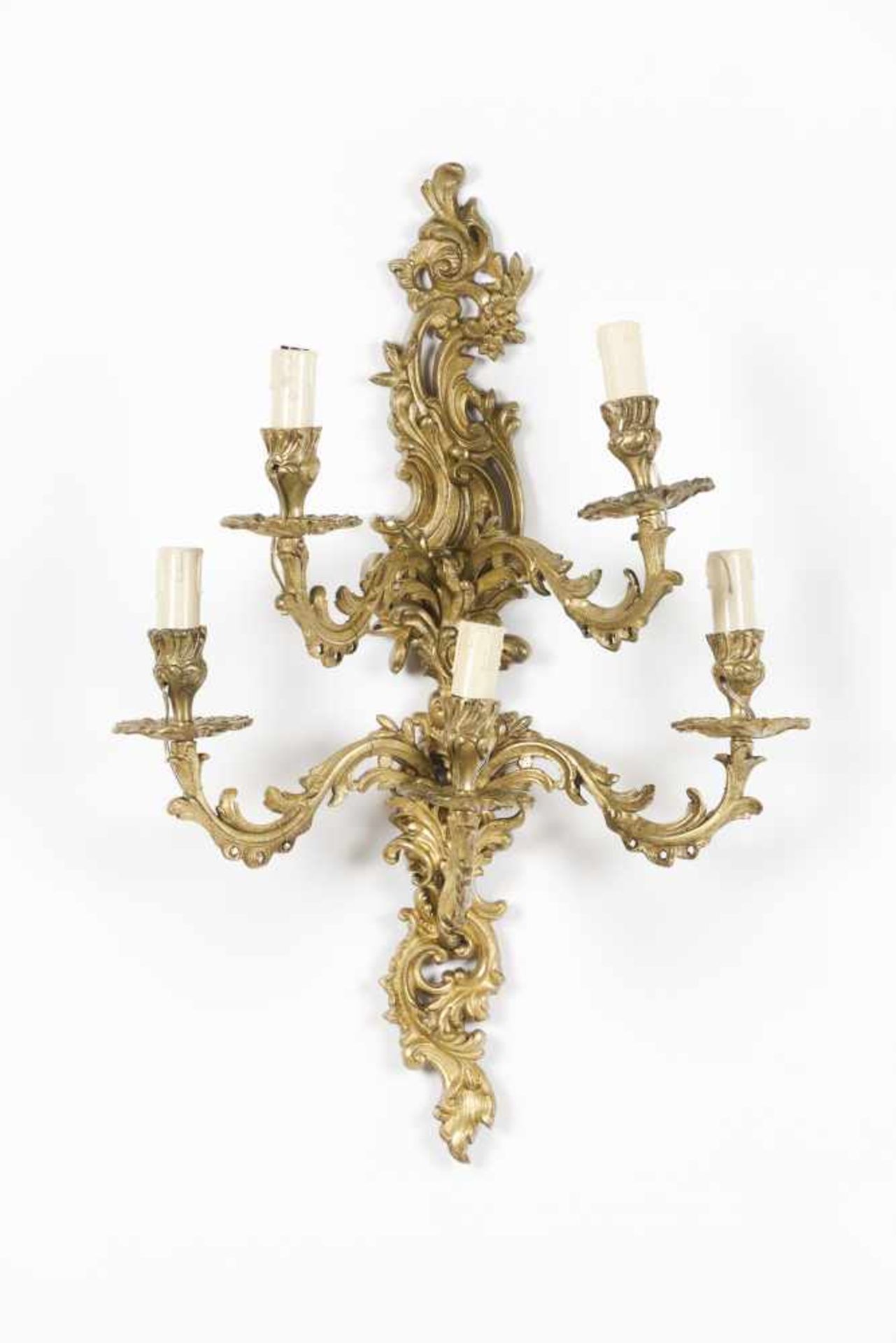 A pair of five branch wall sconcesGilt bronze19th/20th century60x42 cm