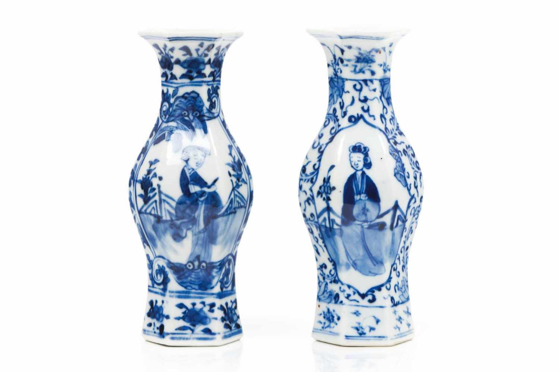A pair of octagonal vasesChinese porcelainBlue underglaze decoration of foliage motifs and