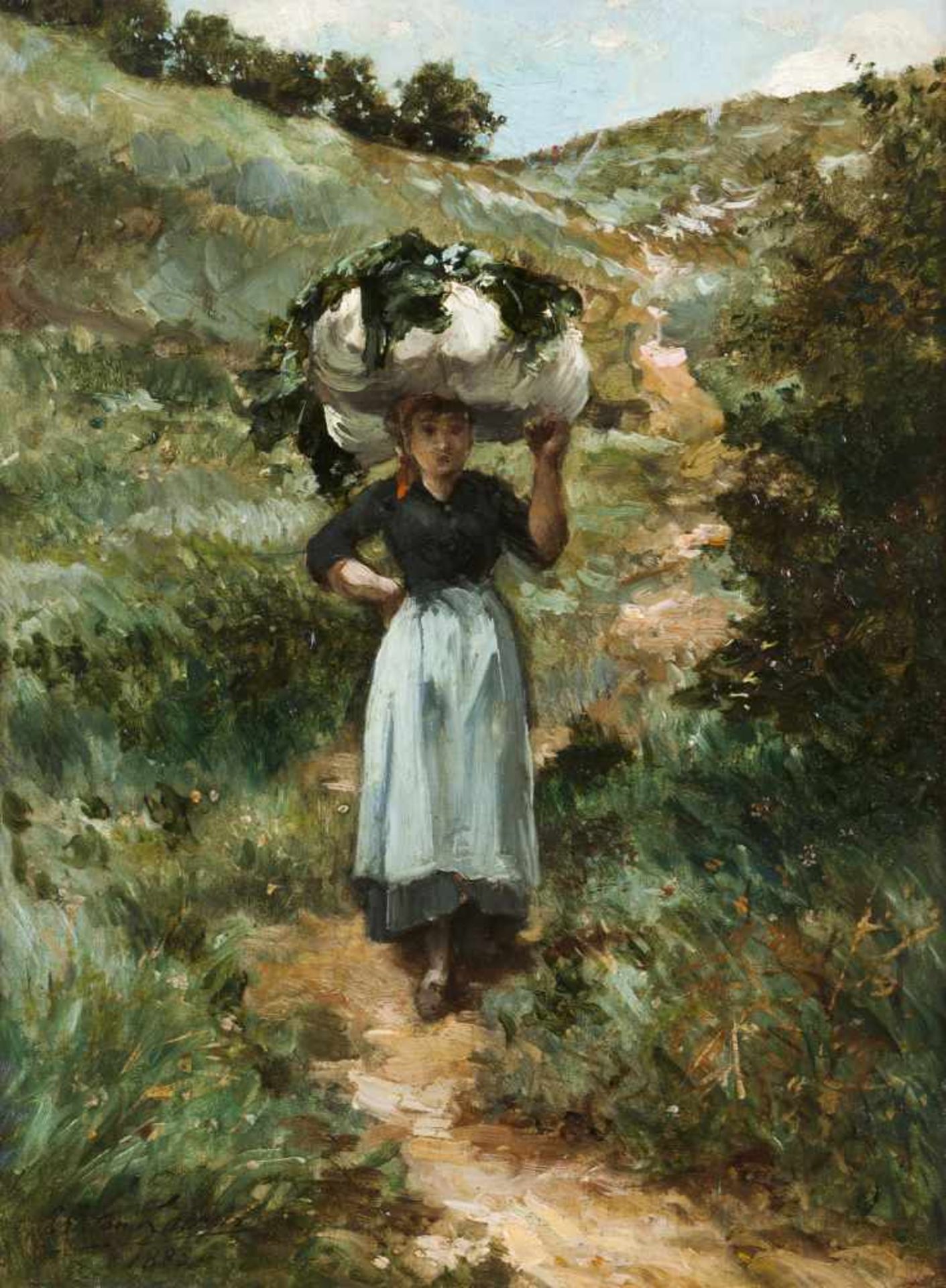 Tristan Lacroix (1849-1914)WasherwomanOil on boardSigned and dated 1883Marked on th