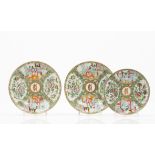 A three plate setChinese porcelain"Famille Rose" enamelled Canton decoration with bats, floral