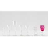 A set of table glassesBicoloured crystal of engraved floral decoration4 decreasing size bottles,