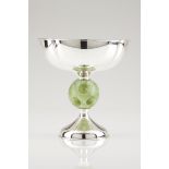 A fruit stand / centrepieceSilver and jadePlain grooved bowl with spherical carved and pierced