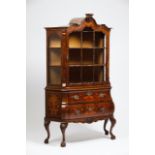 A chest of drawers bookcaseWalnut and burr walnut veneeredVarious timbers floral and foliage