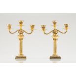 A pair of three branch candelabraPortuguese gilt silverDoric column shaft with foliage motif