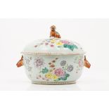 A large tureenChinese export porcelainFloral polychrome "Famille Rose" enamelled decorationLion