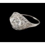 A "toi et moi" ringPlatinumSet with two Europe cut diamonds totalling (ca.1.20ct) and 16 antique cut