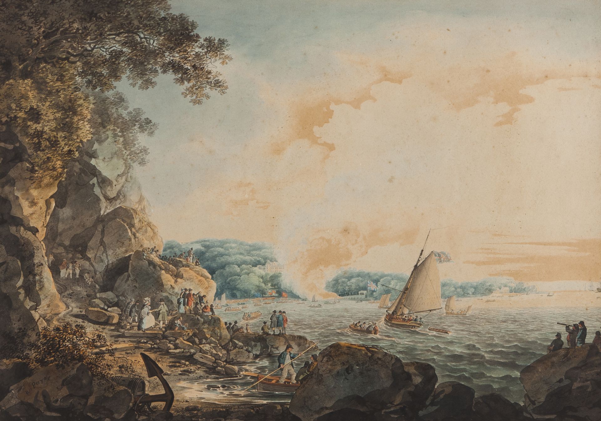 William Payne (1755/60-c.1830)"The landing of their Majesties at Mount Edgecumbe, in August 1789"