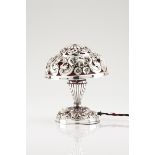 A table lampPortuguese silverPierced shade of raised floral and foliage, shell and winglet motifs,