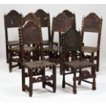 A set of eight chairsWalnutTurned legs of carved and pierced crestsEngraved leather seats and