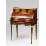 A small Louis XVI roll top deskSolid and veneered mahoganyGilt metal hardwareUpper section of marble