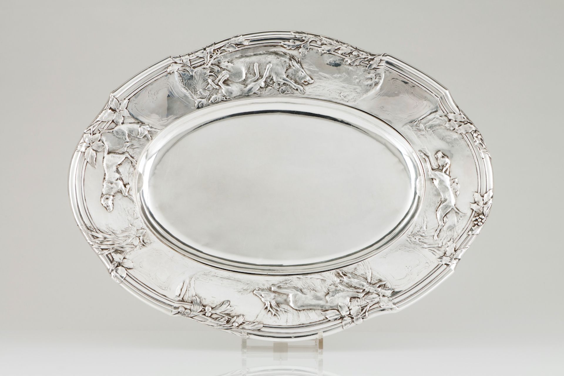 A large serving trayFrench silverDeep tray of removable plain platter with two small engraved