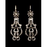 A pair of earringsSilver and goldPierced Romantic period decoration set with small rose cut