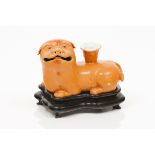A candle stickFoo dog shapedChinese porcelainCoral monochrome decoration19th century(faults and