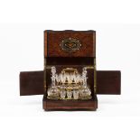 A Napoleon III liqueur caseWooden case veneered in burr mahogany with metal and mother-of-pearl