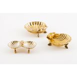 A three shell setPortuguese gilt silverTwo moulded as scalloped shellsOporto hallmark, Eagle 833/