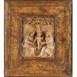 Jacob Verhulst (séc. XVI/XVII)Holy mothers with child JesusCarved alabaster plaque of gilt