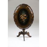 A Victorian tripod tableScalloped papier-mâché tilting top of floral mother-of-pearl inlay and